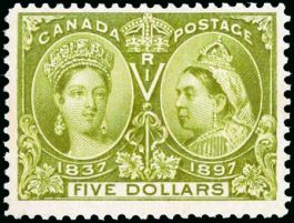 Canada #65 - $5 Victoria - 1897 Mint LH Diamond Jubilee Issue