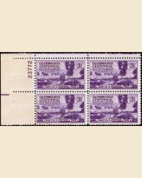 # 954 - 3¢ Calif. Gold Rush: plate block